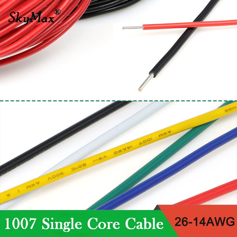 2/5/10m UL1007 Single Core Copper Wire 26 24 22 20 18 16 14AWG PVC Insulated 300V Tinned Plating Electric Cable LED Lamp Line