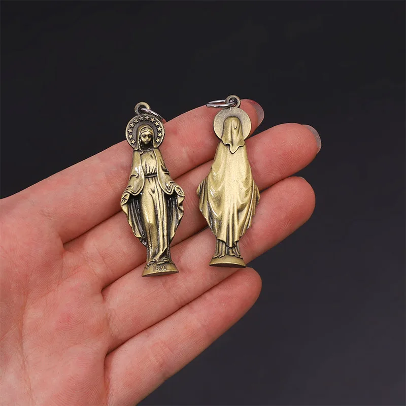2pcs Catholic Colorful Alloy Virgin Mary Pendant Medallion DIY Pendant for Christian Jewelry Crafts