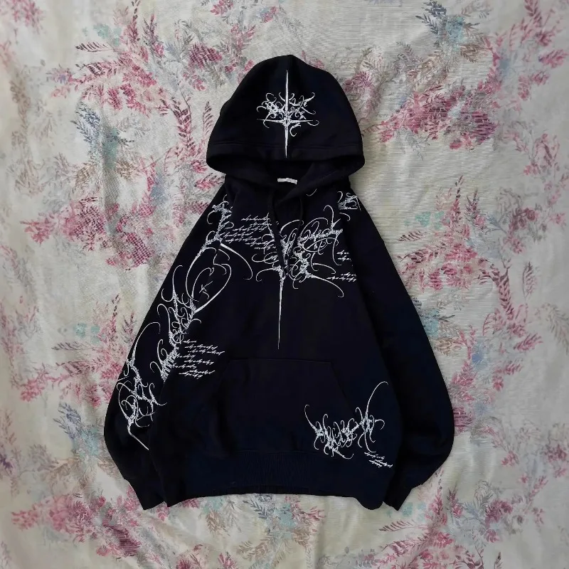 American Harajuku Hoodie Y2k High Street Dark Style Clothing Fashion Retro Hoodie Women Gothic Punk Loose Sweatshirt Streetwear