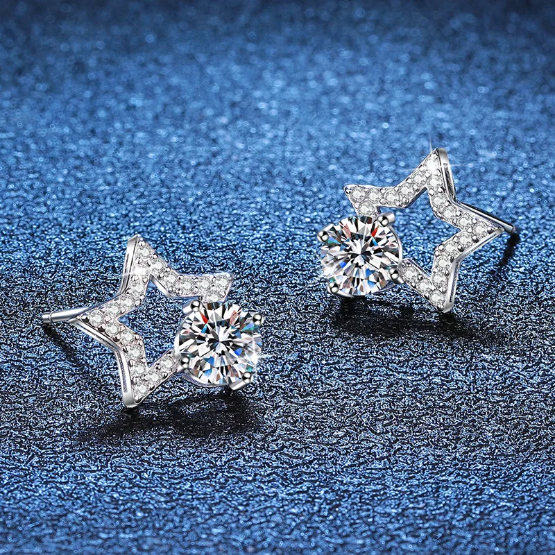 D Color Moissanite Stud Earrings Fashion Earrings Women's 1 Carat Moissanite Earrings Platinum PT950 Mark