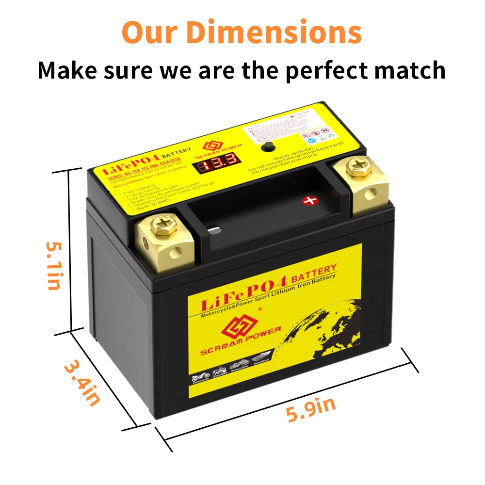 

12-BS 12V 8Ah Motorcycle Battery 12.8V LiFePO4 Battery CCA 450A Lithium iron Phosphate Scooter ATV Batteries Maintenance free