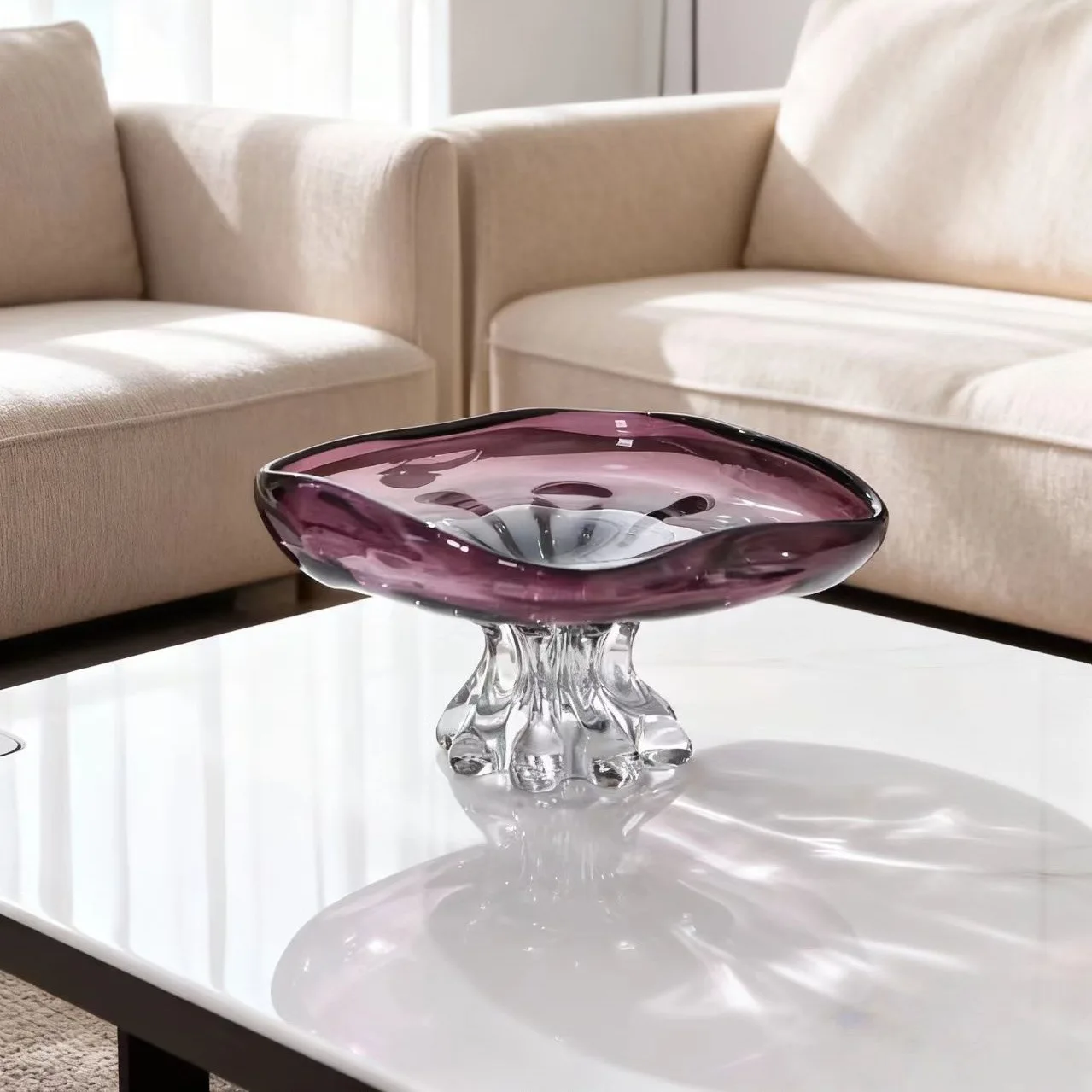

High-end living room fruit plate household light luxury art purple gradual change glazed large high foot niche crystal cross-bor