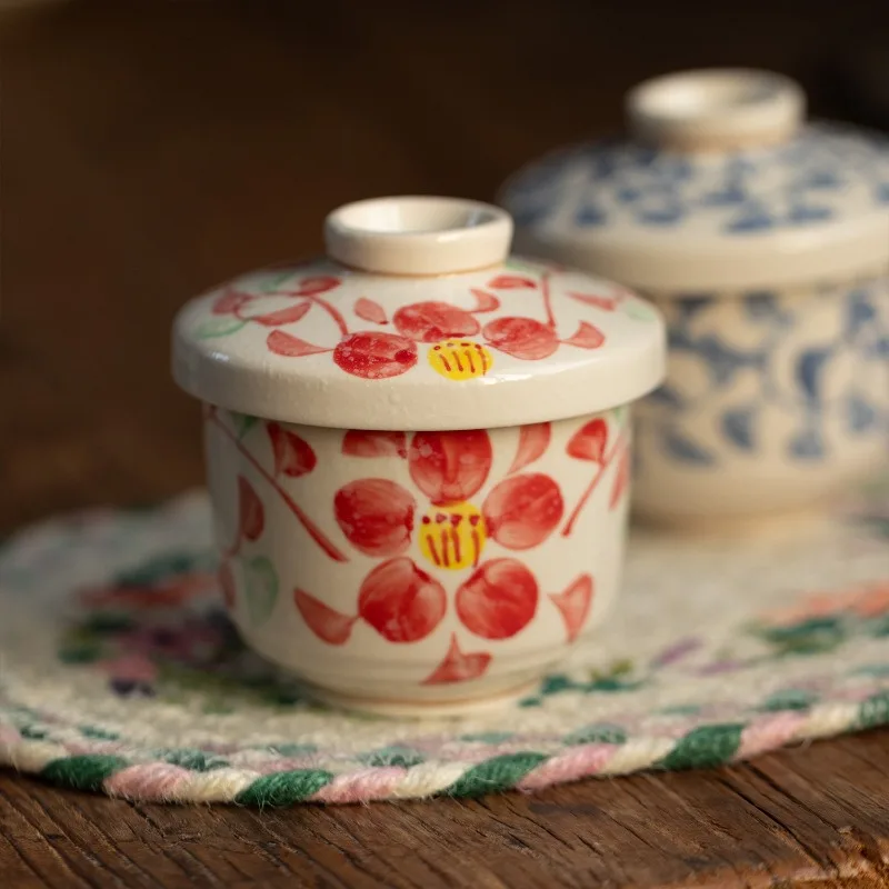 

Japanese Tableware Cherry Blossom Ceramic Bowls 200ml Cover Bowl Personalized Soup Bowl Rice Bowls with Lid /Steamed Egg Bowl