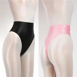 New Women High Waist Shiny G-String Sexy Thin Glossy Transparent Nylon Spandex Thong Female Sheer T-Back Panties Underwear M-2XL