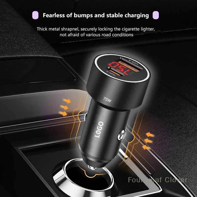 75W USB C General Car Charger Quick Charge 4.0 PD3.0 SCP Fast Car Digital Display Phone Charger