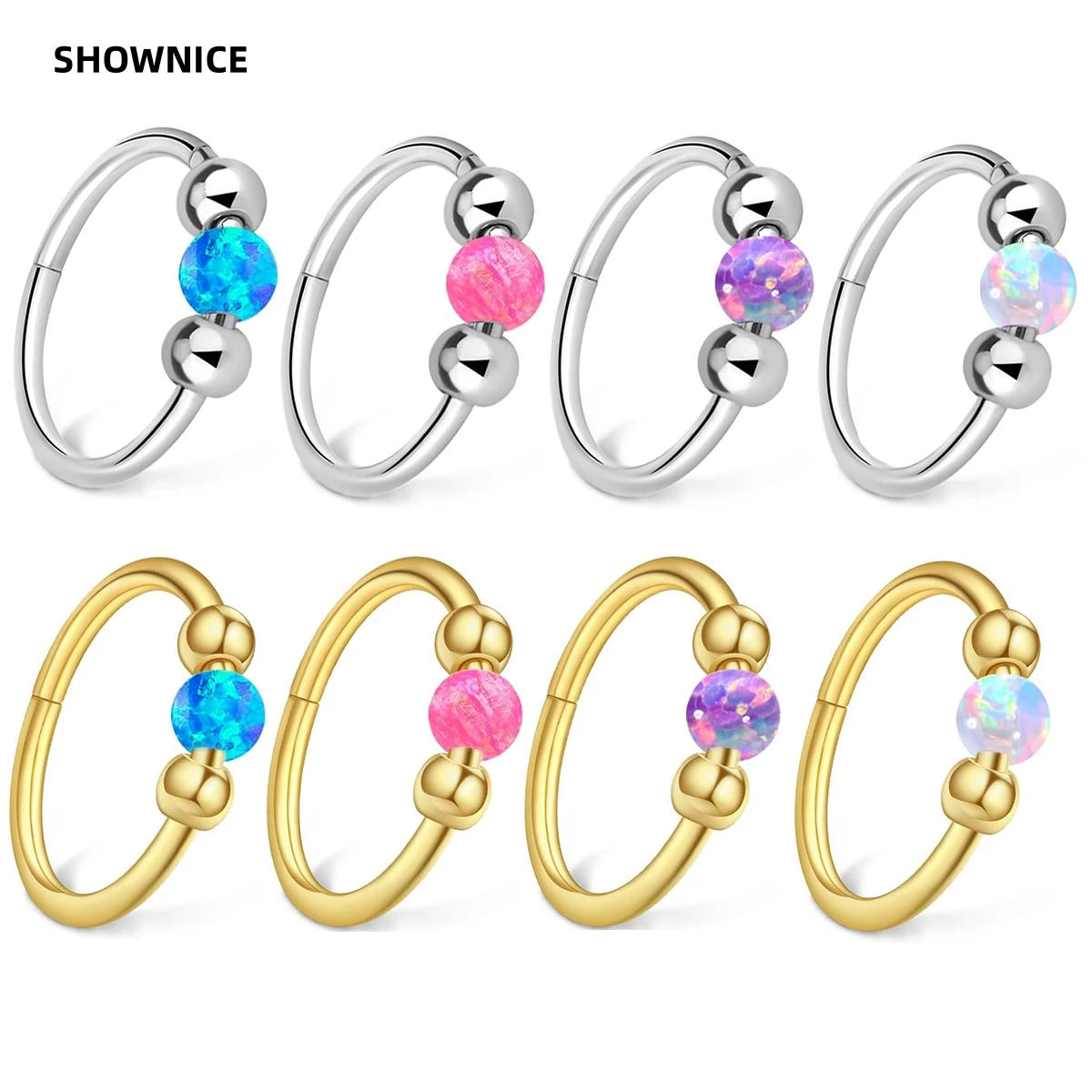 

1PCS Opal Nose Rings for Women 316L Surgical Steel Hypoallergenic Septum Hoop Hinged Helix Daith Cartilage Piercings Jewelry