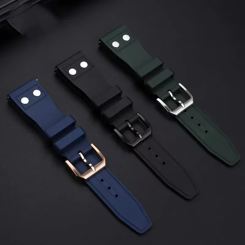 20mm 21mm 22mm Nature Soft Fluororubber FKM Rubber Watchband For IWC Strap Big Pilot Portofino TOP GUN Watch Band With Rivet