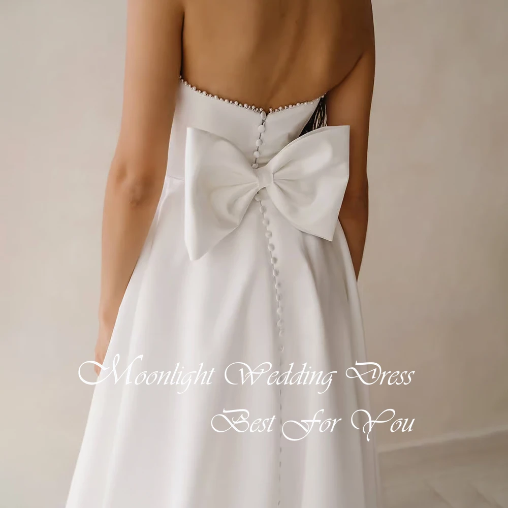 Robe De mariée trapèze festonnée avec nœud élégant, dos ouvert, sans manches, fente haute, boutons, personnalisée, 2026