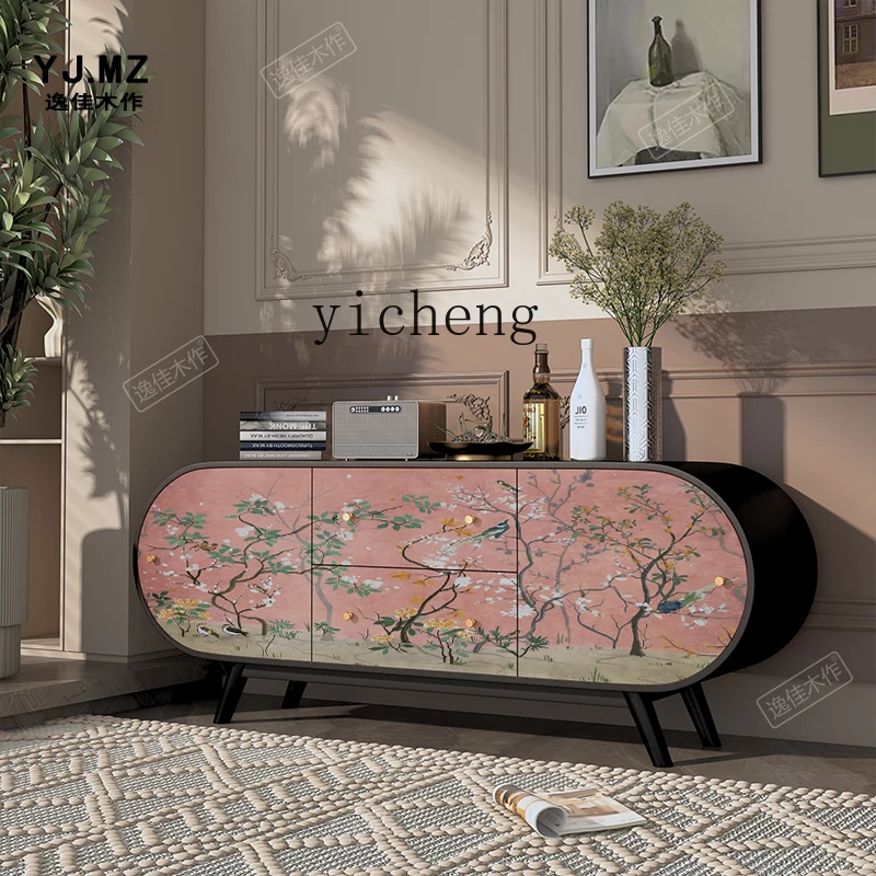 ZK pink solid wood decorative cabinet, living room French retro flower storage locker, entrance cabinet