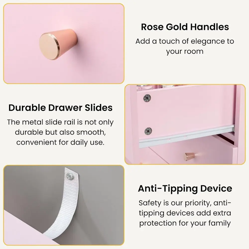 صندوق بمقبض باللون الذهبي الوردي لغرفة نوم البنات، مناسب لمساحات المعيشة والمكاتب