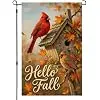 Fall Cardinal Garden Flag 12x18 Hello Fall Birdhouse Yard Decor jjp