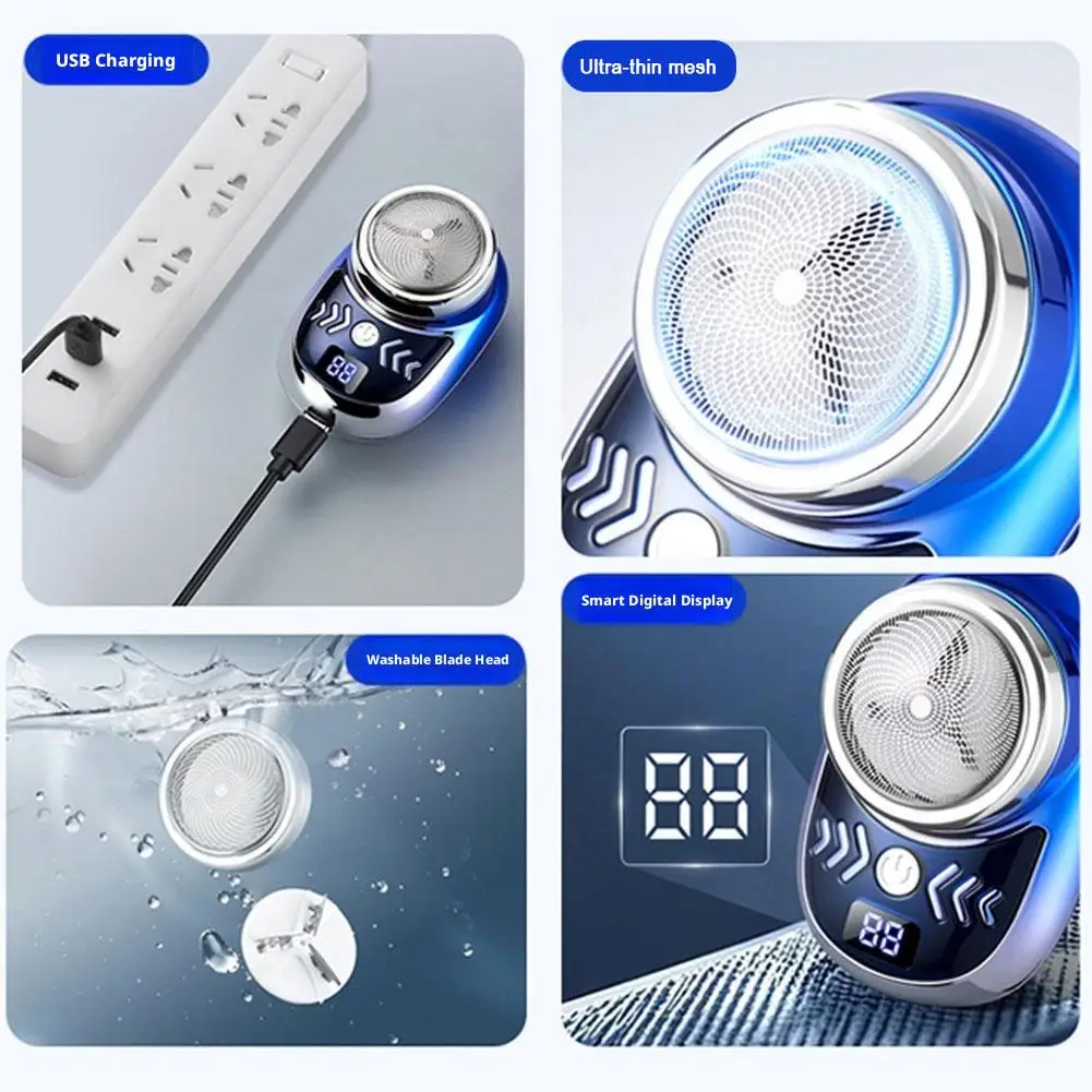 Portable Mini Electric Shaver For Men Type-C Fast Charging Efficient Rotating Beard Trimmer Smooth Face Body Razor Tool