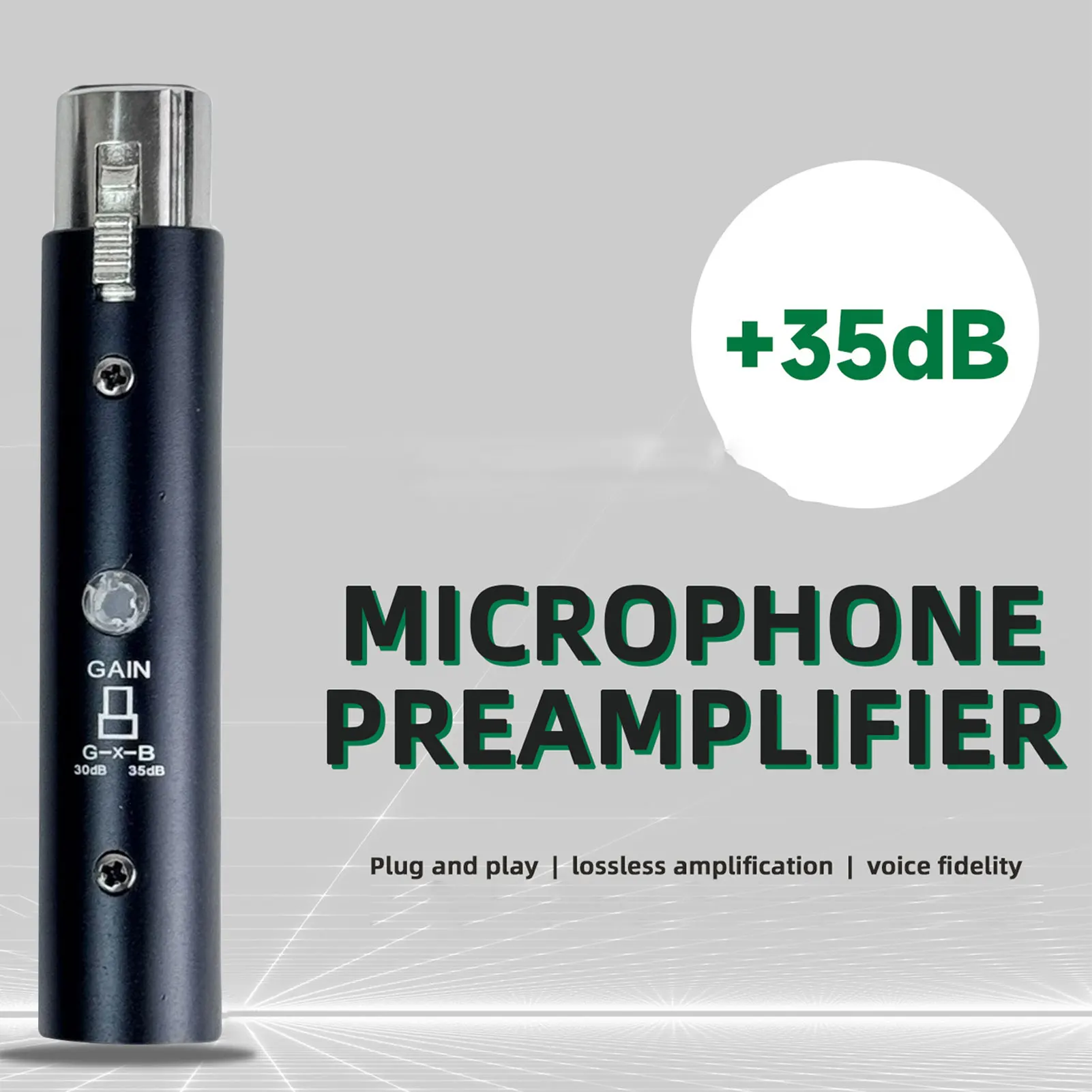 مضخم ميكروفون 48 فولت XLR مخرج إشارة مضخم ميكروفون ديناميكي محمول مع كسب 35 ديسيبل صوت نظيف منخفض الضوضاء 10-40 كيلو هرتز تردد
