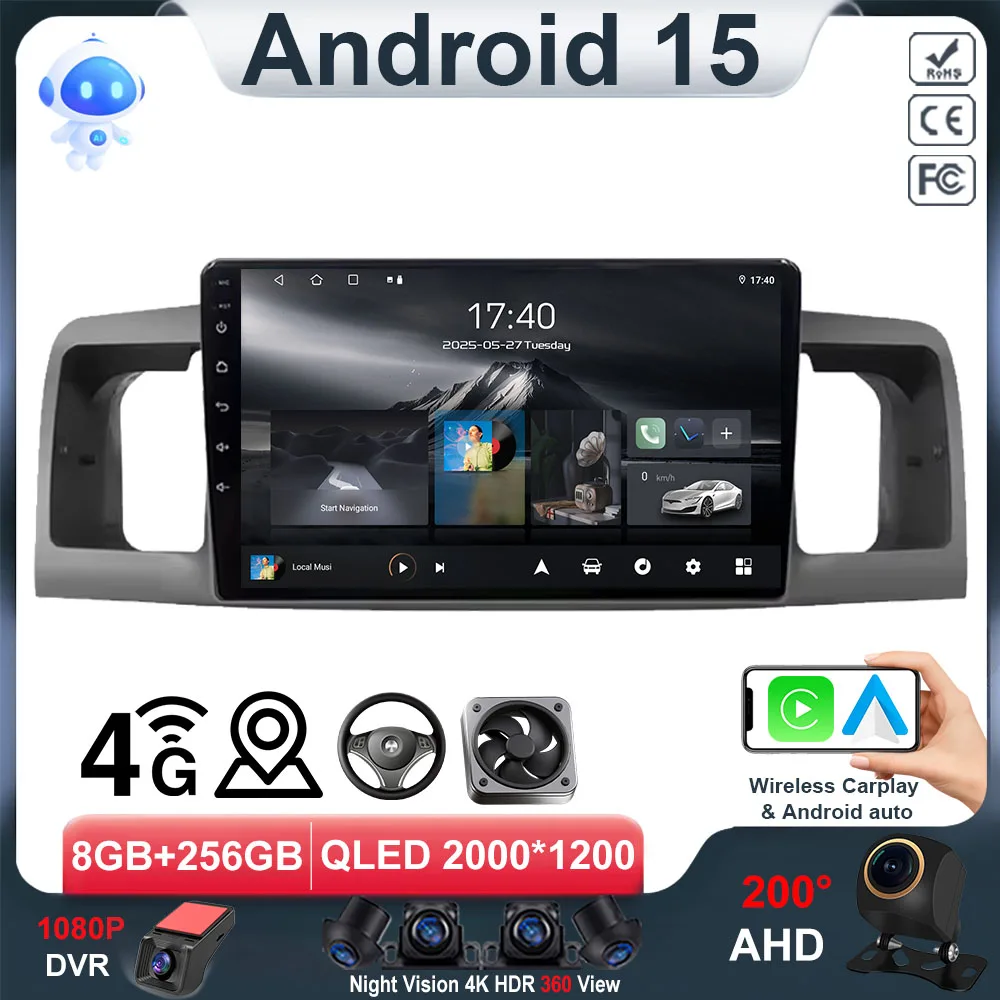 

Автомобильный радиоприемник Android для Toyota Corolla E130 E120 2000-2006, мультимедийный видеоплеер, навигация, GPS, стерео carplay 5G Wi-Fi