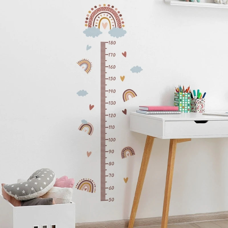 Height Measure Wall Stickers Cartoon Rainbow Kid Room Growth Chart Decals Nurserys Room Kindergarten Home Decorations