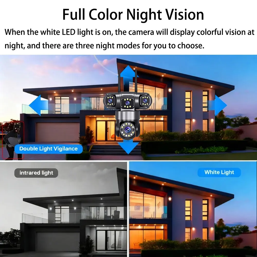 20MP HD Home Security Outdoor WiFi Camera 4 Lens 4 Screen 360° 16X Zoom CCTV Wireless Surveillance PTZ Cam Security Protection