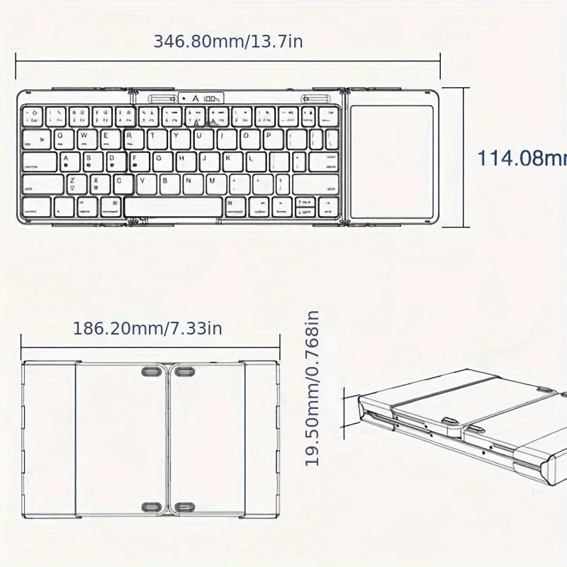 Imagem -06 - Teclado Bluetooth sem Fio Dobrável com Touchpad ou Número Recarregável Apto para Windows Ios Android Mac