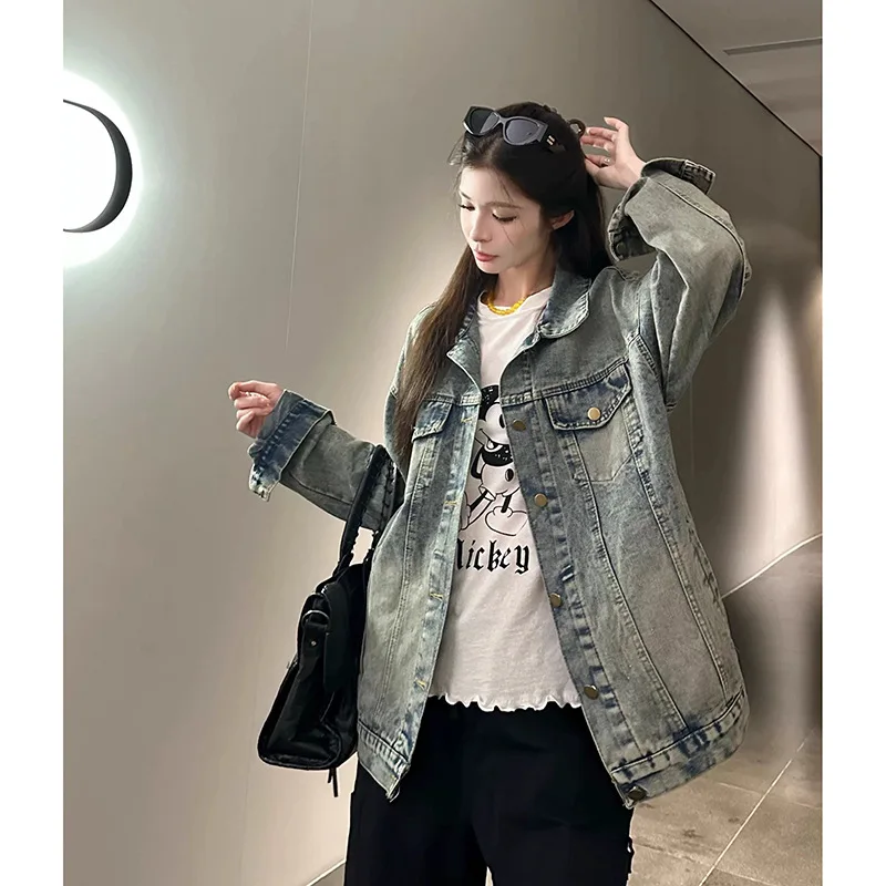 

Корейская старая джинсовая куртка с ленивым ветром, женская весенне-осенняя новая свободная и тонкая повседневная куртка в стиле ретро, топ