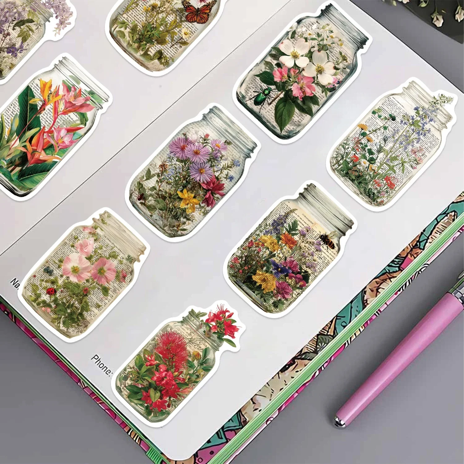 50 قطعة ملصقات زهرة زجاجة خمر الجمالية Ins الشارات DIY بها بنفسك مذكرات حقيبة الثلاجة دفتر الكتابة على الجدران لاصقة تزيين لعبة طفل