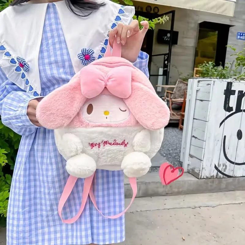 Sanrio Series Kuromi Melody Cartoon Backpack Cute Soft Plush Backpack Kawaii Girl Heart Child Fashion Backpack Birthday Present