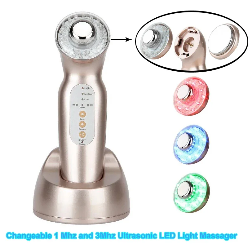 1Mhz 3Mhz Ultrasonic Facial Massager Skin Care 3 Colors LED Light Photon Therapy Ultrasound Body Face Slim Beauty Anti Cellulite