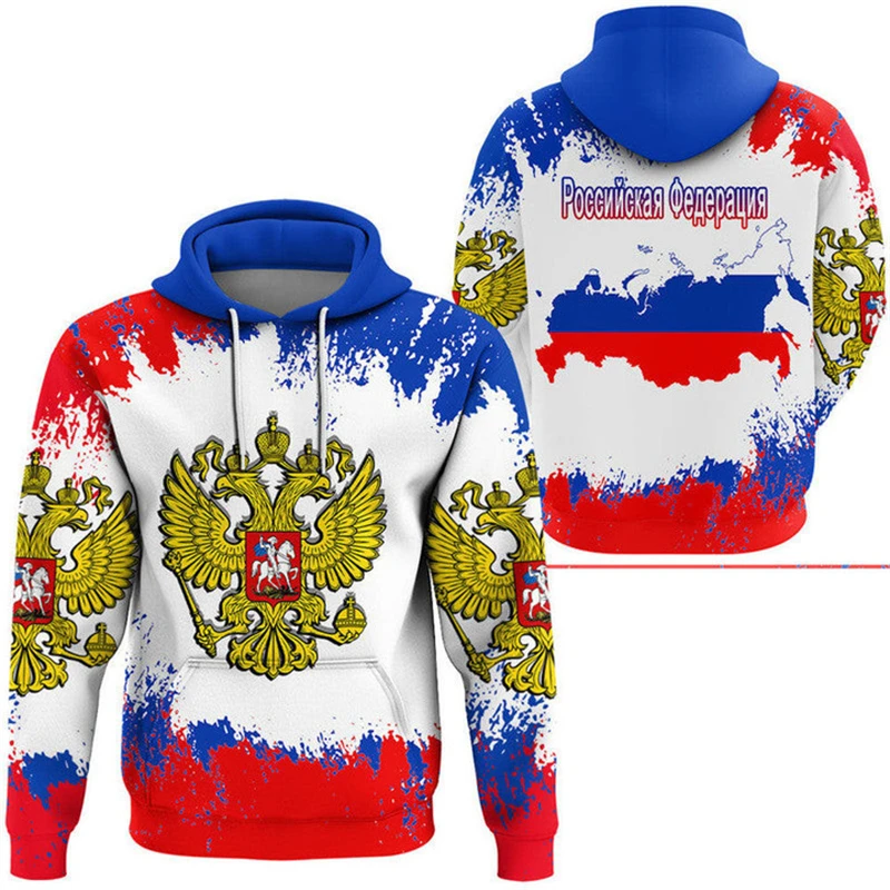 Russia National Emblem Flag Graphic Hoodies For Men Clothes 3D Print Sweatshirts For Men Kids Casual Sports Pullovers Tracksuit