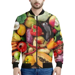 Colorful Fruits Vegetables Graphic Zipper Jacket For Men 3d Printed Vegan Sweatshirt Tops Long Sleeves Street Bomber Jackets