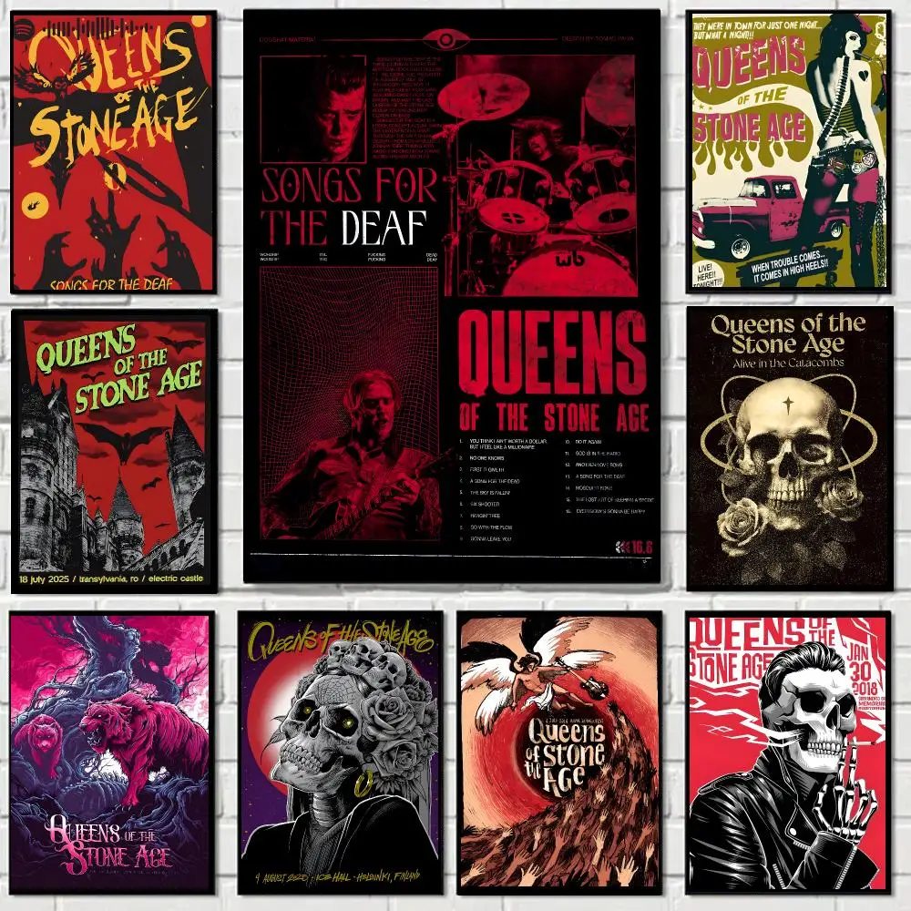 Queens of The Stone Age Psychedelic  Band Poster Self-adhesive Advanced Aesthetic Printing Paper Wall for Living Room Home Decor