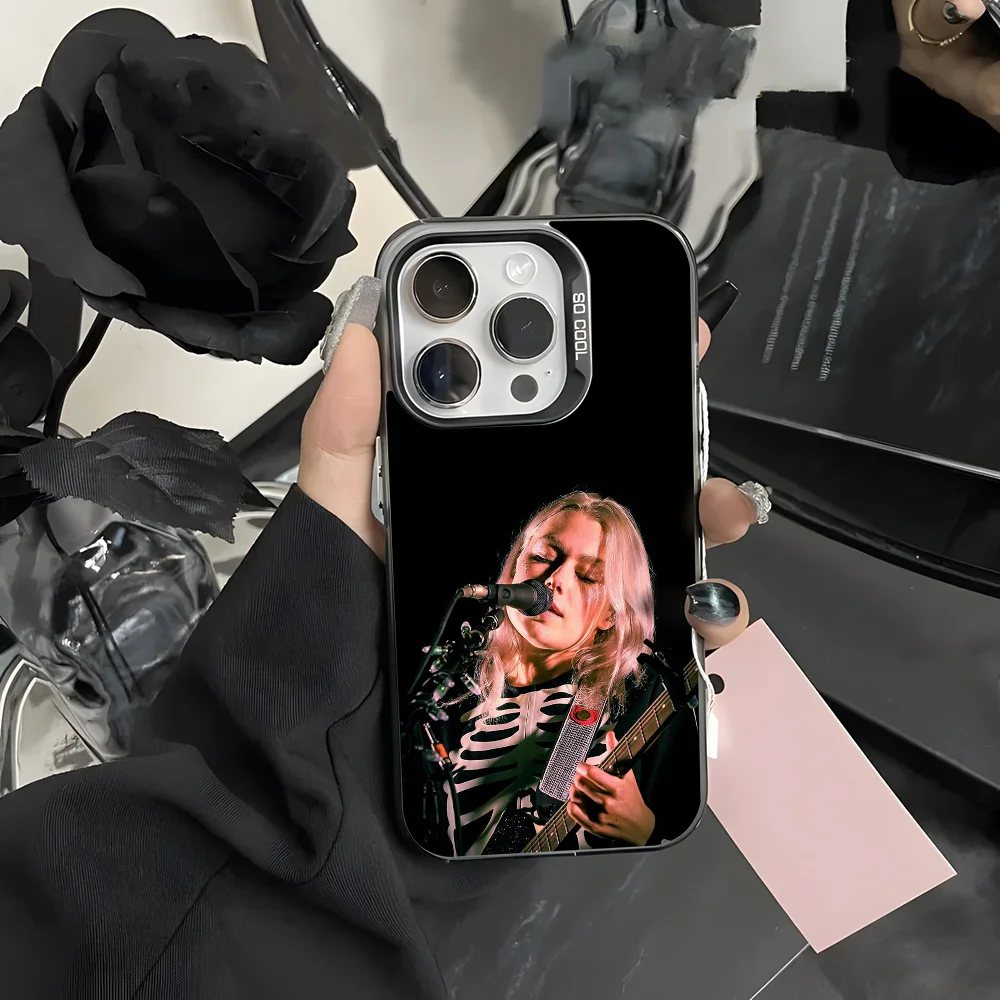 

SingerP-Phoebe B-Bridgers Phone Case For iPhone 16 15 14 13 12 11 Pro Max Grey Black Matte Laser Metallic Aurora Funda