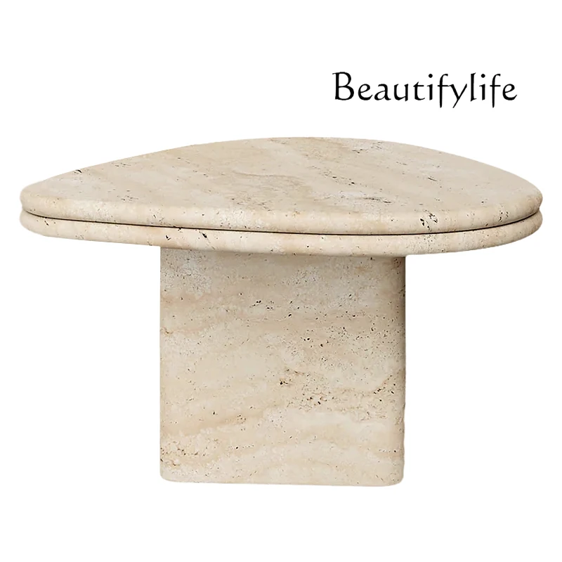 Wabi Sandy Wind Natural Travertine Coffee Table Living Room Special-shaped Harajuku Tea Table Marble Tea Table Combination