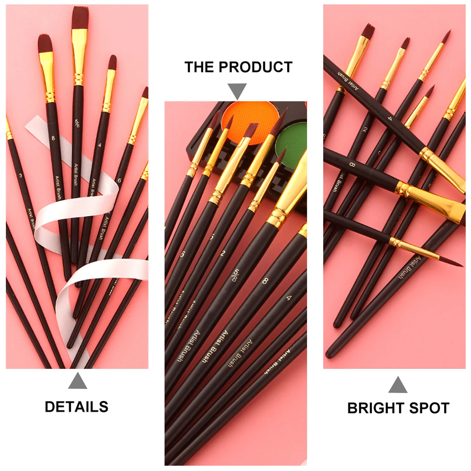 10Pcs Professional Painting Brush Set Nylon Bristles Watercolor Oil Acrylic Brushes Lightweight Portable Easy Rinse Reshape Tip
