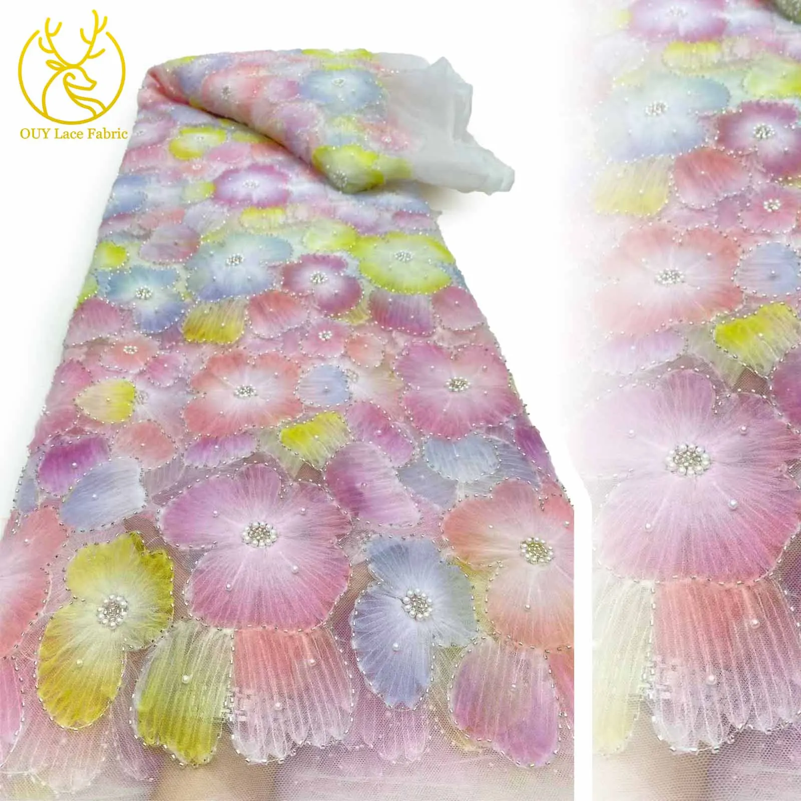 

Beautiful Africa 3D Flower Tulle Lace Fabric 2025 France Nigeria Beaded Dress Sequin Lace Fabric Bridal Wedding Wedding Dresses