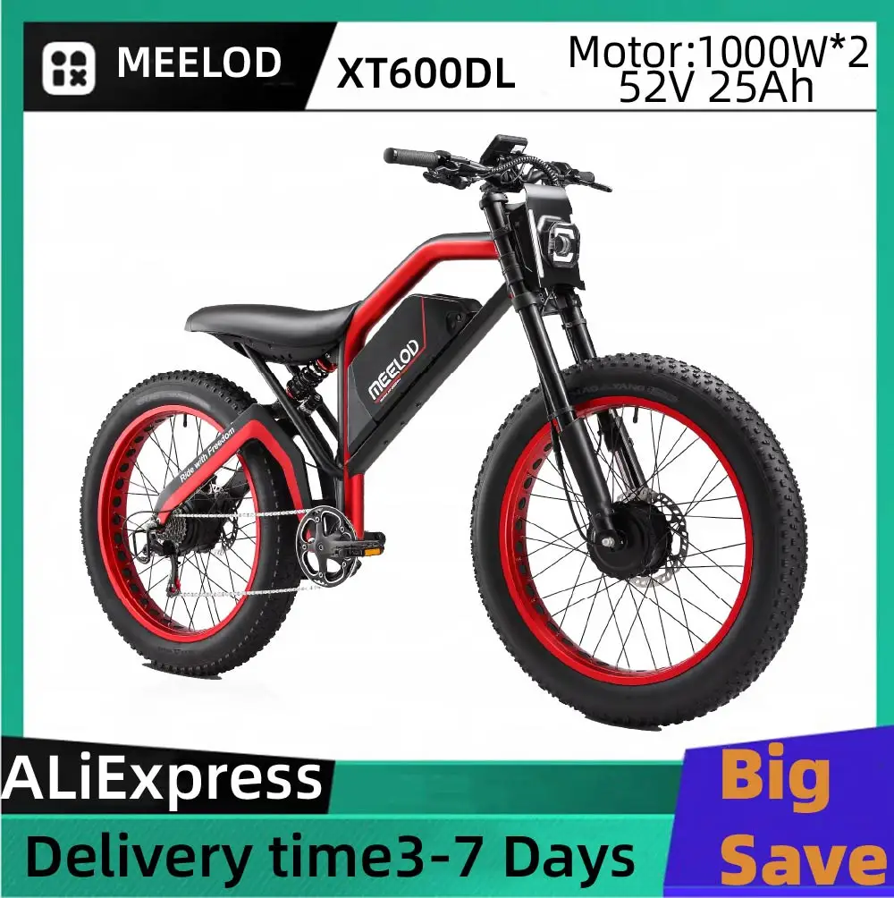 

MEELOD XT600DL adult E-bike 1000W*2 52V25Ah battery commute Electric Bike,26-inch Fat Tire E-Mountain bike