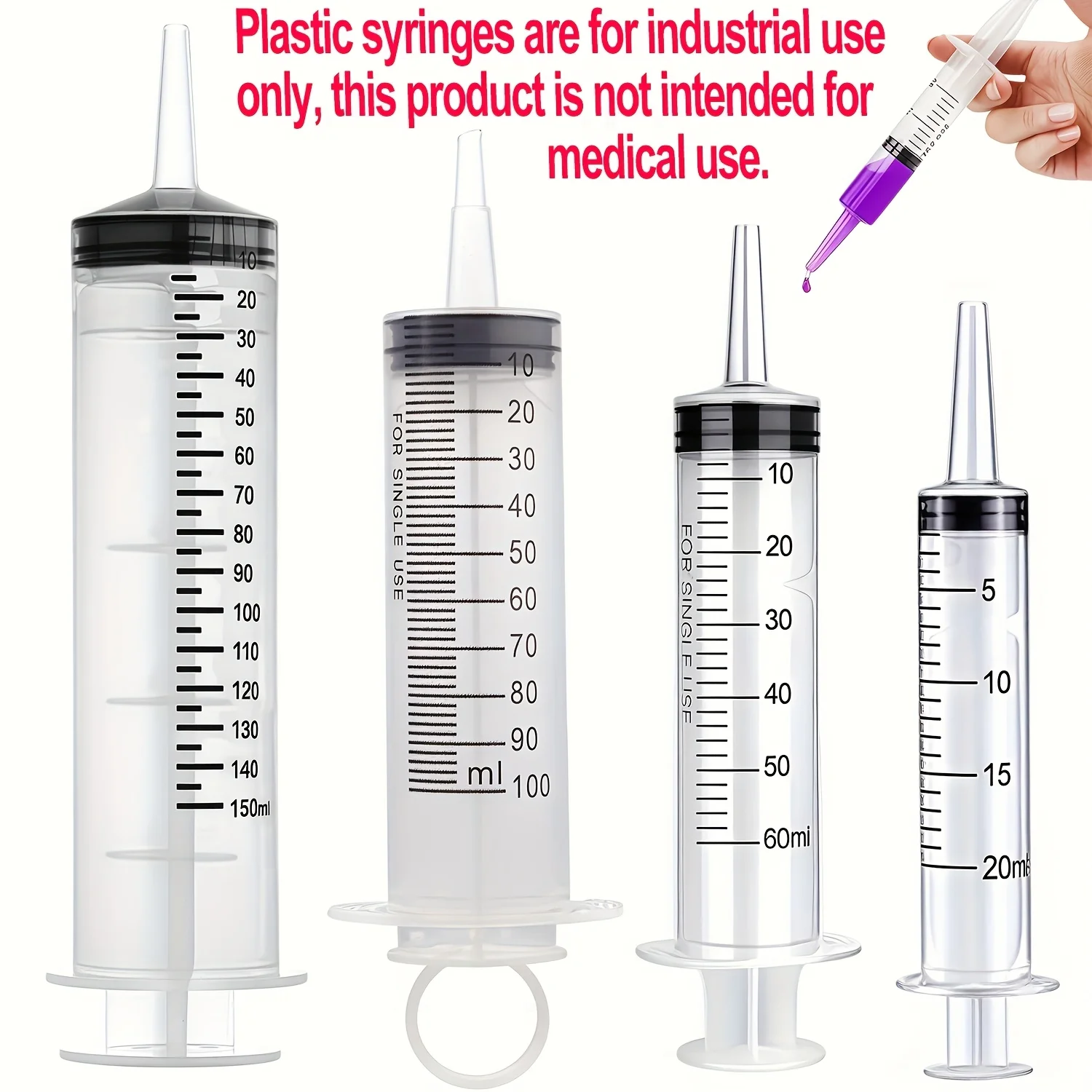 Seringue de 20 ml/60 ml/100 ml/150 ml, seringue en plastique, utilisée pour les laboratoires scientifiques, le transfert de liquides, l'irrigation des plantes, le parfum, l'encre, le changement d'eau des aquariums, l'alimentation des animaux domestiques, etc. Multifonctionnel, adapté aux applications industrielles et de laboratoire, peut être utilisé comme échantillonneur, distributeur, seringue à encre DIY ou pour le remplissage de liquides, la dosage, l'extraction, les expériences de recherche scientifique et l'arrosage des plantes.