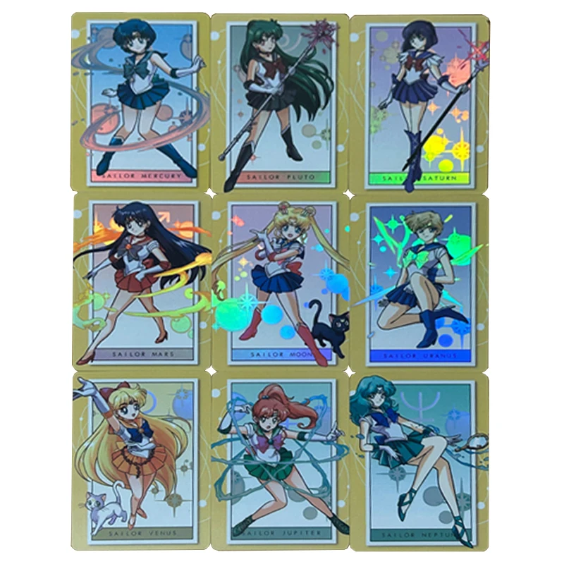

9pcs/set Sailor Moon Tsukino Usagi Hino Rei Kino Makoto DIY self-made Color Flash Card Anime Game Collection Card Gift 59*86mm