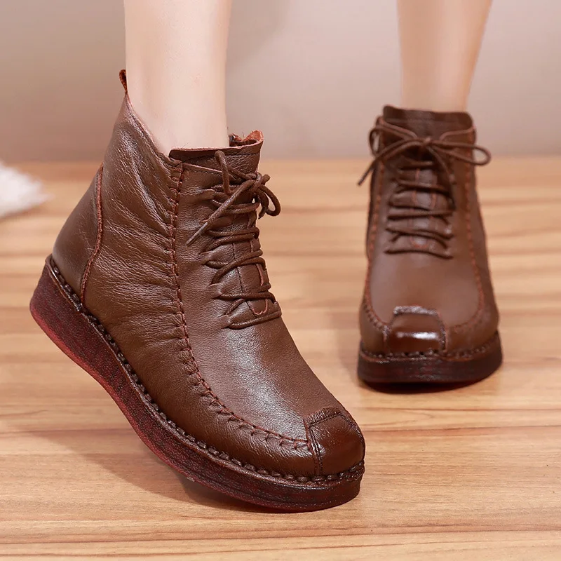 

Кожаные зимние ботинки для мам, нескользящие, мягкие, на плоской подошве, из натуральной кожи, с флисовой подкладкой, короткие ботинки