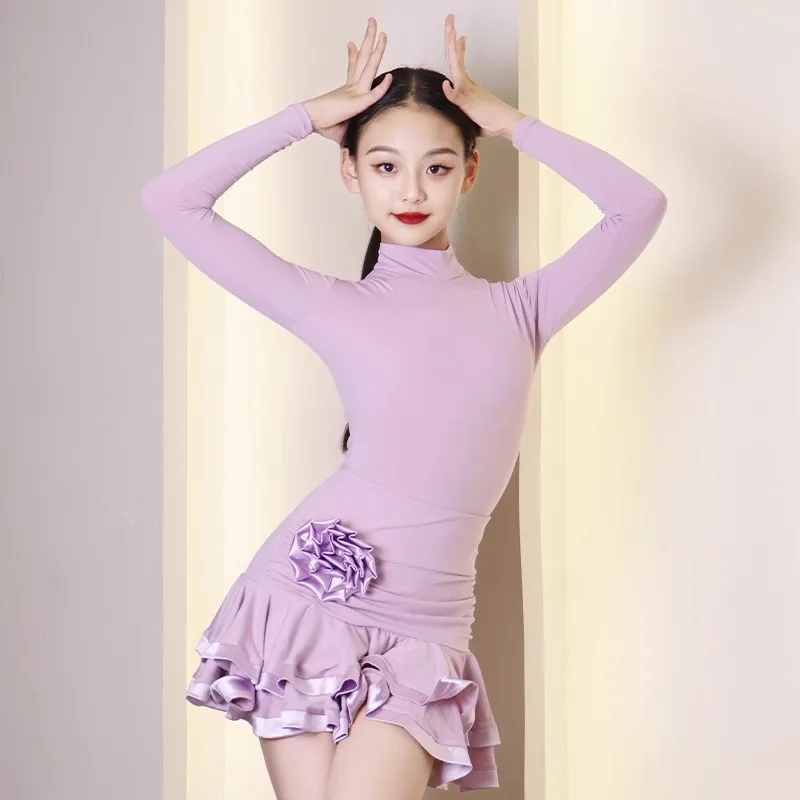 2025 novo vestido de dança latina trajes desempenho alta pescoço topos saia dividir terno chacha dança prática roupas treinamento dql12035