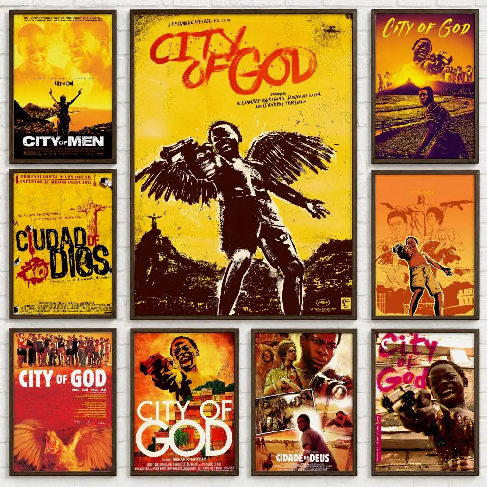 Movie City of God Poster Self-adhesive Art Waterproof Paper Sticker Coffee House Bar Room Wall Decor