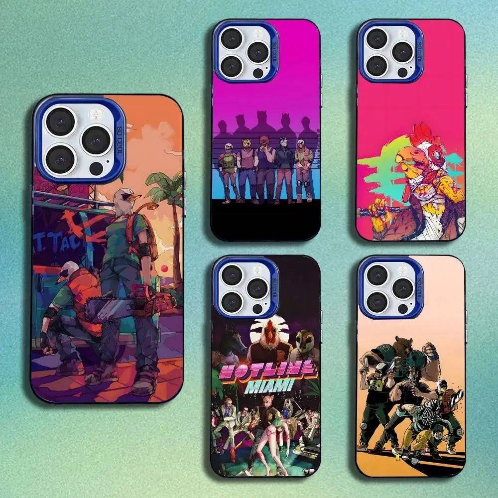 

Hotline Miami Action Game Phone Case For iPhone 16,15,14,13,12,11,Mini,Pro,SE,MAX Blue Matte Silicone Cover