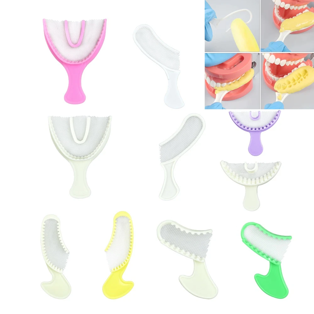 100pcs Dental Bite Impression Trays With Net Disposable Denture Tray Bite Registration Plate Intraoral Plastic Teeth Holder Tool