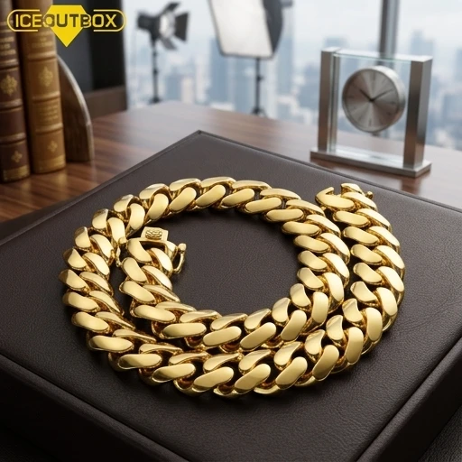 Cadena Cubana de Oro Macizo de 20mm, Chapada en Oro Real de 18K, de Lujo, para Hombre, Joyería Hip Hop
