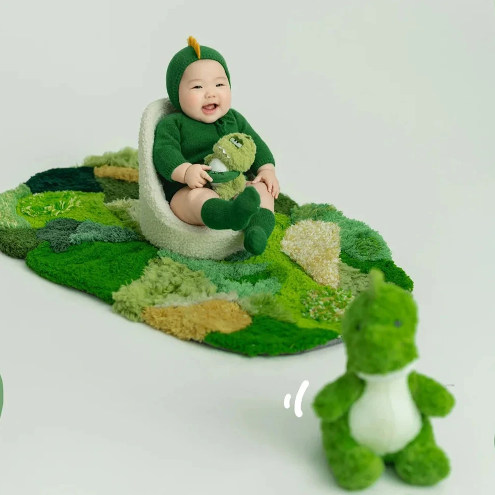 Green Knitted Dinosaur Costume Baby Bodysuit+Hat+Socks 1 Year Old Baby Boy Photography Clothes Set Studio Infant Art Photo Theme