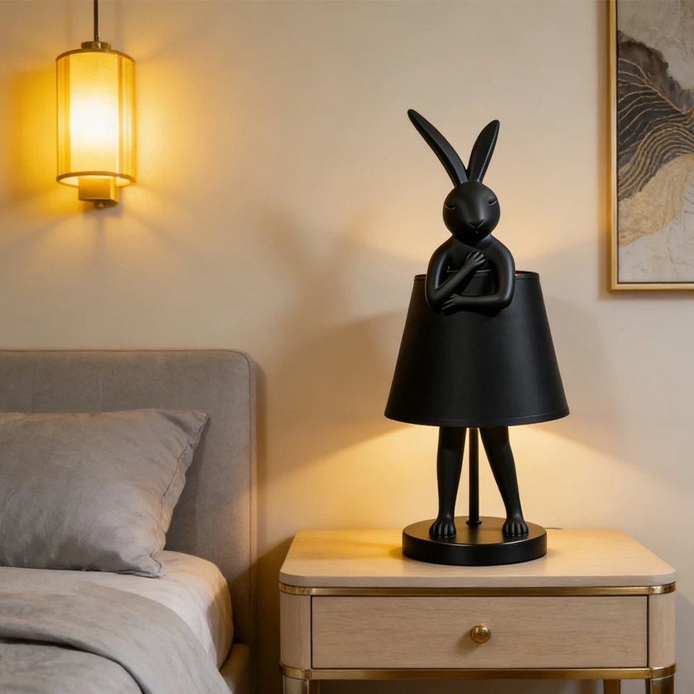 Hasenfigur aus Kunstharz, USB-Tischlampe, kreative Hasenskulptur, LED-Nachtlicht, warmes, weiches, blendfreies dekoratives Schreibtischornament, mehrfarbige optionale Heimdekorationslampe für