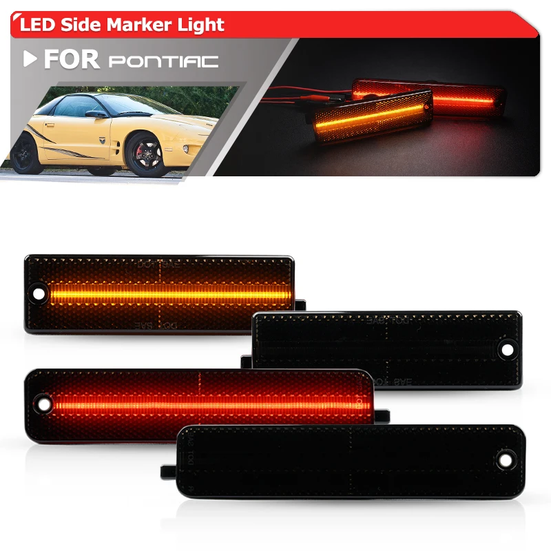 4PCs Euro-Style Smoked Led Strip Side Marker Lights For Pontiac Firebird 1998-2002 Auto Amber/Red Fender Flare Lamps