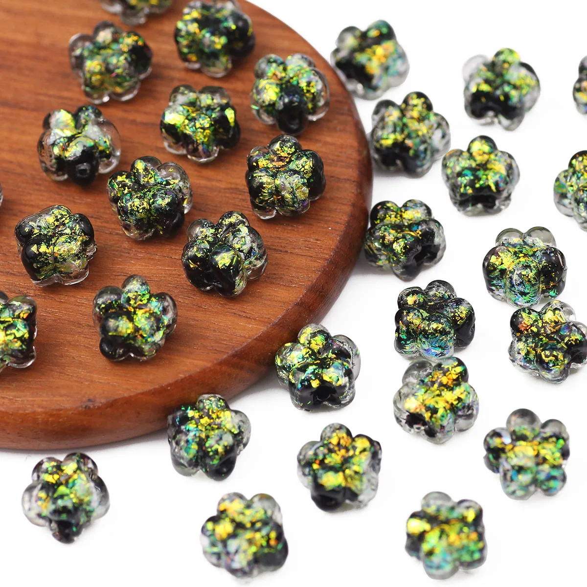 

6/10/20pcs Black Lampwork Glass Beads Translucent Flower Glaze Charms Beads for Jewelry Making DIY Bracelet Accessories