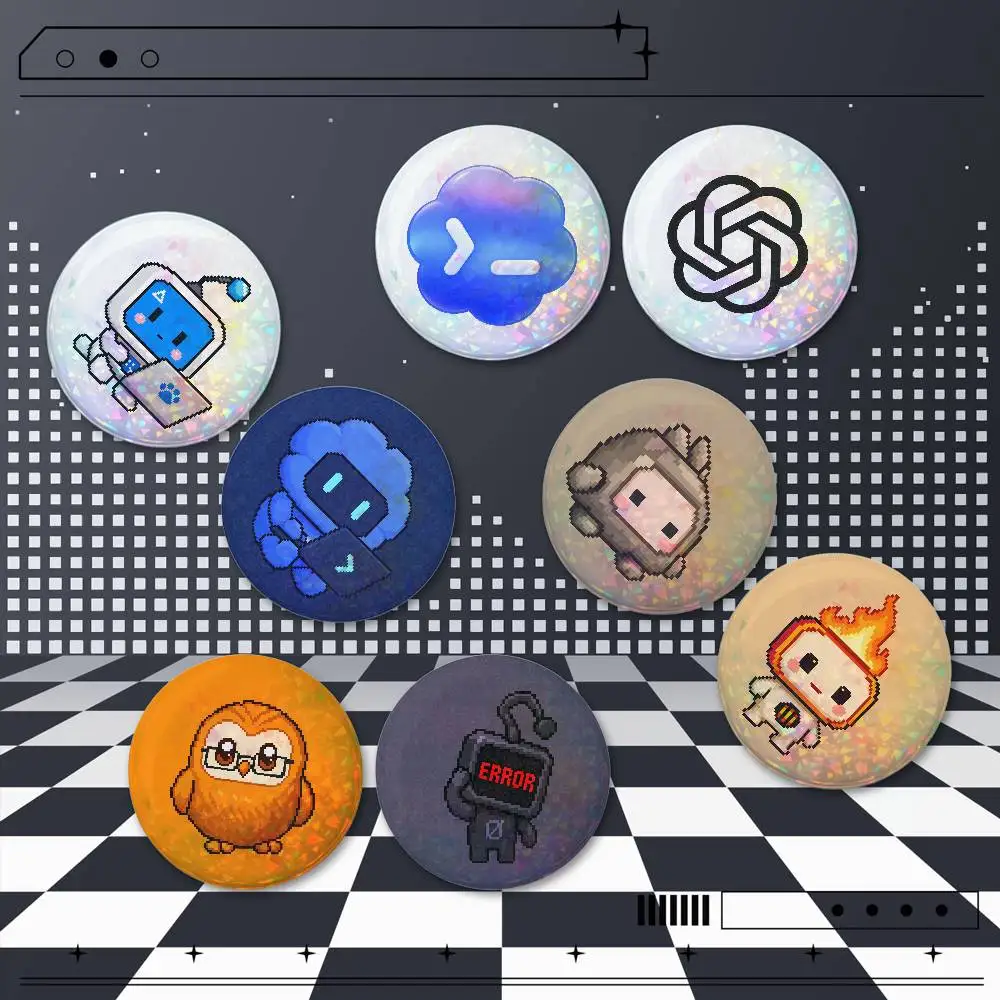 codex gpt 2 Pieces Anime Holographic Badge Pins 25/32/44/58/75mm Round Brooches for Bag Backpack Hat Decor Fan Collection Gifts
