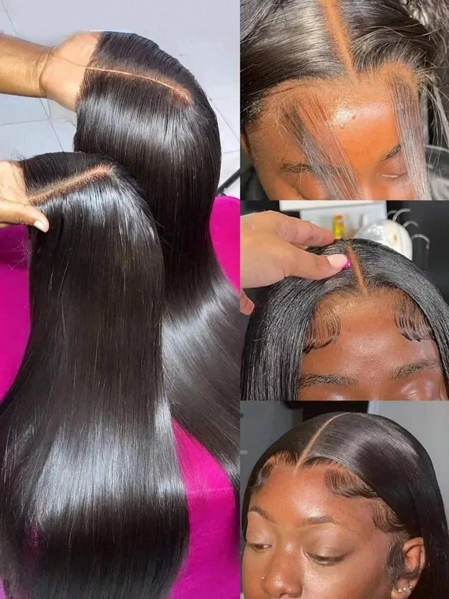 40インチ レースフロント人毛ウィッグ - ストレートHDレース 200密度 生え際処理済み ブリーチノット グルーレス 13x4 フロントウィッグ 女性用