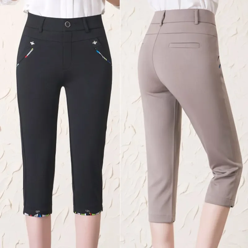 2025 Summer Plus Size Pants Womens Korean Version Thin Cropped Pants Loose Stretch Pants Female All-match Casual Pants