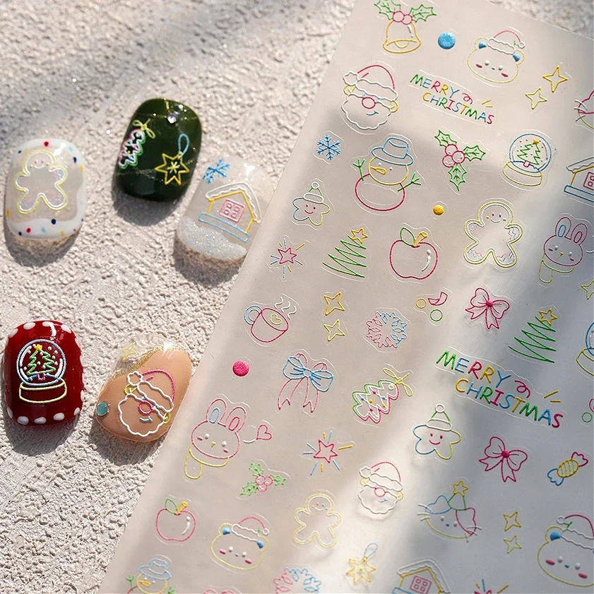 Santa Claus Snowman Star Christmas Tree Bell Socks Elk Apple Rabbit Bear Nail Art Stickers Snowflake Rhinestone Manicure Decals