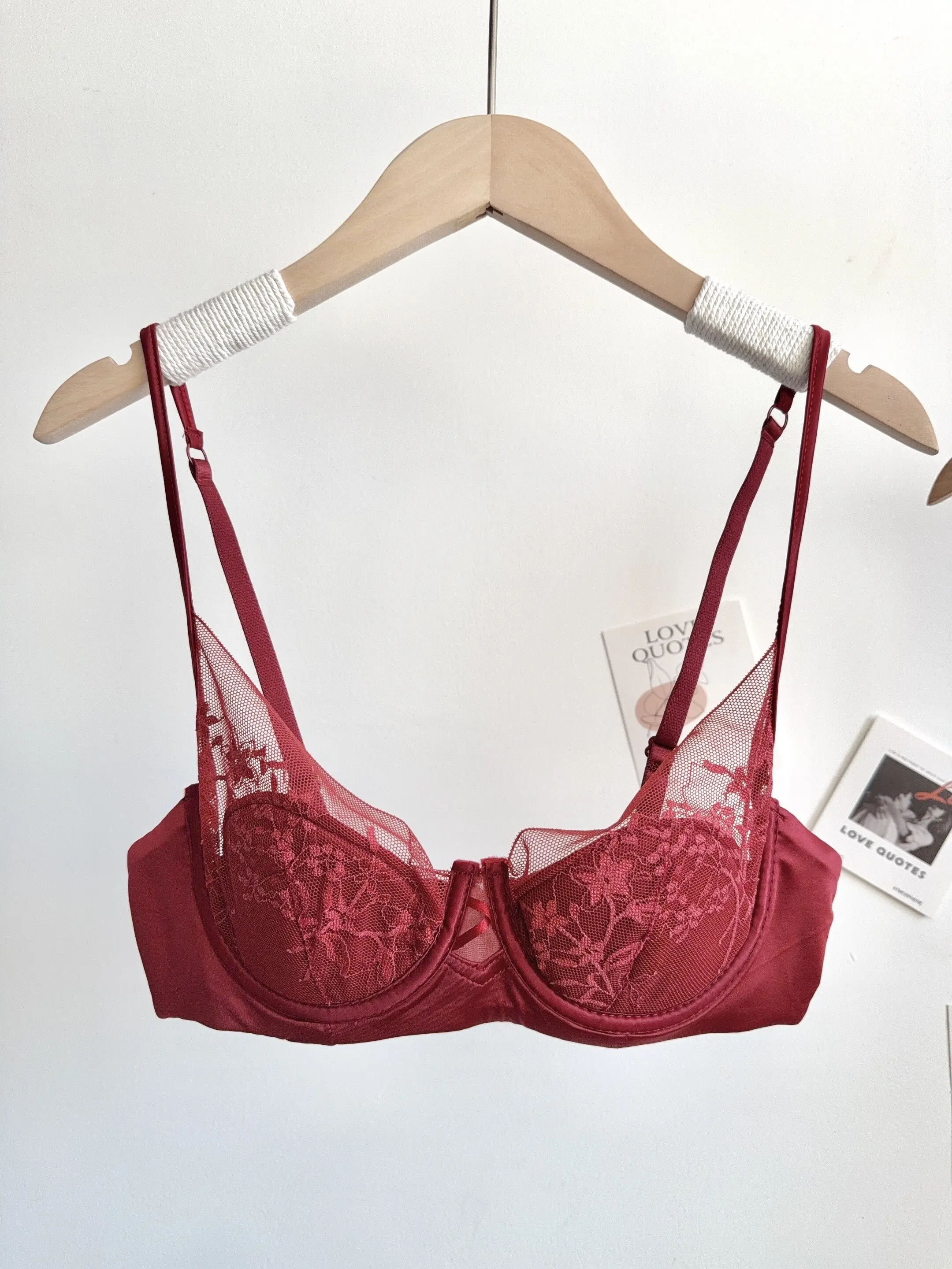 Conjunto de Lencería de Encaje Cómodo para Mujer, Sujetador con Aros Suaves, Copa Delgada, Push-Up, Transpirable, Ropa Interior para Mujeres con Busto Pequeño